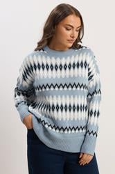 YOURS Plus Size Blue Fairisle  Knitted Jumper | Yours Clothing 3