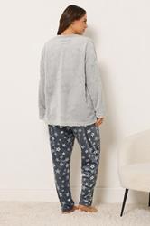 YOURS Plus Size Grey Embossed Star Borg Lounge Set | Yours Clothing 2