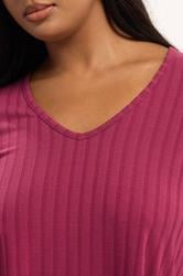 YOURS Plus Size Dark Pink Ribbed Swing T-Shirt | Yours Clothing 4