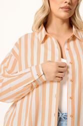 YOURS Plus Size Orange Stripe Linen Long Sleeve Shirt | Yours Clothing 5
