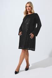 LIMITED COLLECTION Plus Size Black Velvet Bow Sequin Dress | Yours Clothing 3