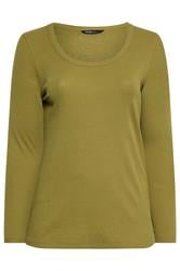 YOURS Curve Green Ribbed Scoop Neck Top