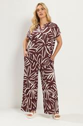 YOURS Plus Size Brown Abstract Print Wide Leg Trousers | Yours Clothing 1