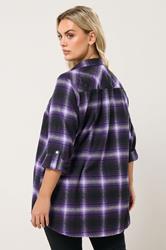 YOURS Plus Size Purple Check Boyfriend Shirt | Yours Clothing 2