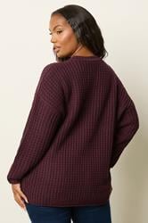 YOURS Plus Size Burgundy Red Waffle Knit Jumper | Yours Clothing 5