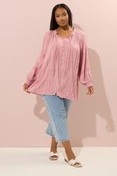 YOURS Plus Size Pink Tie Neck Pintuck Top | Yours Clothing 2