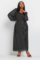 YOURS Plus Size Black Silver Polka Dot Chiffon Maxi Dress | Yours Clothing  1