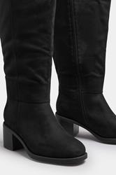Black Faux Suede Block Heel Knee High Boots In Wide E Fit & Extra Wide EEE Fit | Yours Clothing 6
