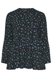 YOURS Curve Blue Ditsy Floral Peplum Top