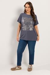 YOURS Plus Size Grey Zebra Foil T-Shirt | Yours Clothing 1