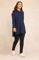 EVANS Plus Size Navy Blue Luxe Drawstring Hoodie | Evans 1