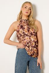 LTS Tall Women's Rust Orange Floral Satin Halterneck Top | Long Tall Sally 3