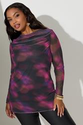 YOURS LONDON Plus Size Purple Blurred Mesh Cowl Neck Top | Yours Clothing 3