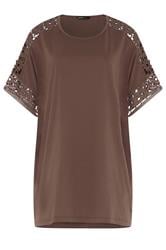 YOURS Curve Brown Crochet T-Shirt