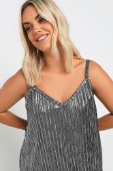 YOURS Plus Top Silver Plisse Metallic Cami Top | Yours Clothing 5