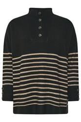 YOURS Plus Size Black & Beige Brown Striped Button Neck Jumper | Yours Clothing 5