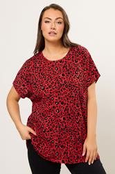 YOURS Plus Size Red Leopard Drop Shoulder Top | Yours Clothing 3