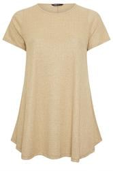 YOURS Curve Natural Brown Ribbed Soft Touch T-Shirt