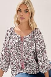 YOURS Plus Size Pink Paisley Print Sequin Tie Neck Top | Yours Clothing 2
