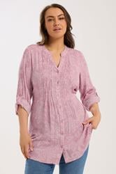 YOURS Plus Size Pink Leaf Print Pintuck Blouse | Yours Clothing 3