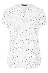 YOURS Curve White Textured Polka Dot Notch Neck Top