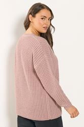 YOURS Plus Size Light Pink Waffle Knit Jumper | Yours Clothing 4