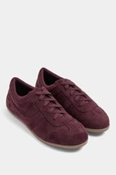 Burgundy Red Faux Suede Low Retro Stripe Trainers In Extra Wide EEE Fit