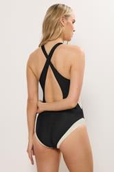 LTS Tall Women's Black & White Colourblock Sporty Swimsuit | Long Tall Sally 4
