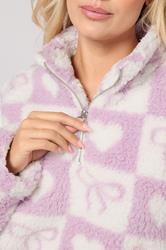 YOURS Plus Size Pink Check Quarter Zip Fleece Jacket | Yours Clothing 4