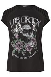 YOURS Plus Size Black 'Liberty' Skull Graphic Cut Out T-Shirt | Yours Clothing 7