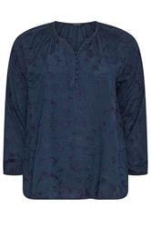 EVANS Curve Navy Blue Floral Embroidered Blouse