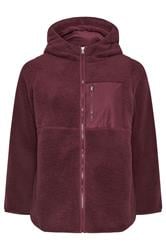YOURS Plus Size Burgundy Red Hooded Pocket Fleece Jacket | Yours Clothing 6