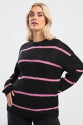 YOURS Plus Size Black & Pink Stripe Soft Touch Knitted Jumper | Yours Clothing 3