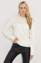 LTS Tall White Embellished Neck Jumper | Long Tall Sally 1