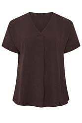 EVANS Curve Chocolate Brown Front Pleat Blouse