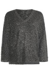 YOURS Plus Size Black Tinsel V-Neck Jumper | Yours Clothing 5