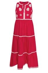 EVANS Curve Red Embellished Cotton Maxi Dress
