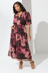 YOURS LONDON Plus Size Pink Blurred Floral Puff Sleeve Shirt Dress | Yours Clothing 3