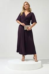 YOURS LONDON Plus Sized Dark Purple Knot Pleated Maxi Dress | Yours Clothing  3