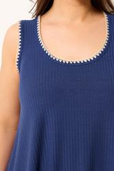 YOURS Plus Size Cobalt Blue Contrast Blanket Stitch Ribbed Vest Top | Yours Clothing 4