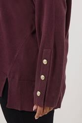 YOURS Plus Size Purple Button V-Neck Jumper | Yours Clothing 4