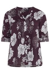 YOURS Curve Purple Floral Pintuck Top