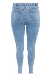 Plus Size Washed Blue Frayed Ripped GRACE Jeggings | Yours Clothing 4
