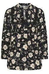 YOURS Curve Black Floral Crochet Trim Blouse