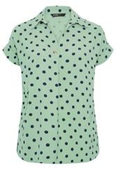 YOURS Curve Green Polka Dot Pleat Front Shirt