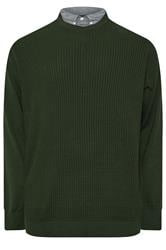BadRhino Big & Tall Dark Green Cable Knit Mock Shirt Jumper