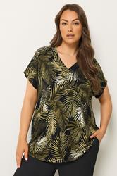 YOURS Plus Size Green Tropical Grown On Sleeve T-Shirt | Yours Clothing 3