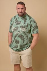 KAM Big & Tall Sage Green 'Hawaii Surf' Leaf Print T-Shirt | BadRhino 1