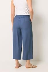 LTS Tall Women's Blue Linen Cropped Wide Leg Trousers | Long Tall Sally 2