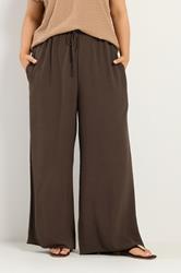 YOURS Plus Size Chocolate Brown Twill Wide Leg Trousers | Yours Clothing 3